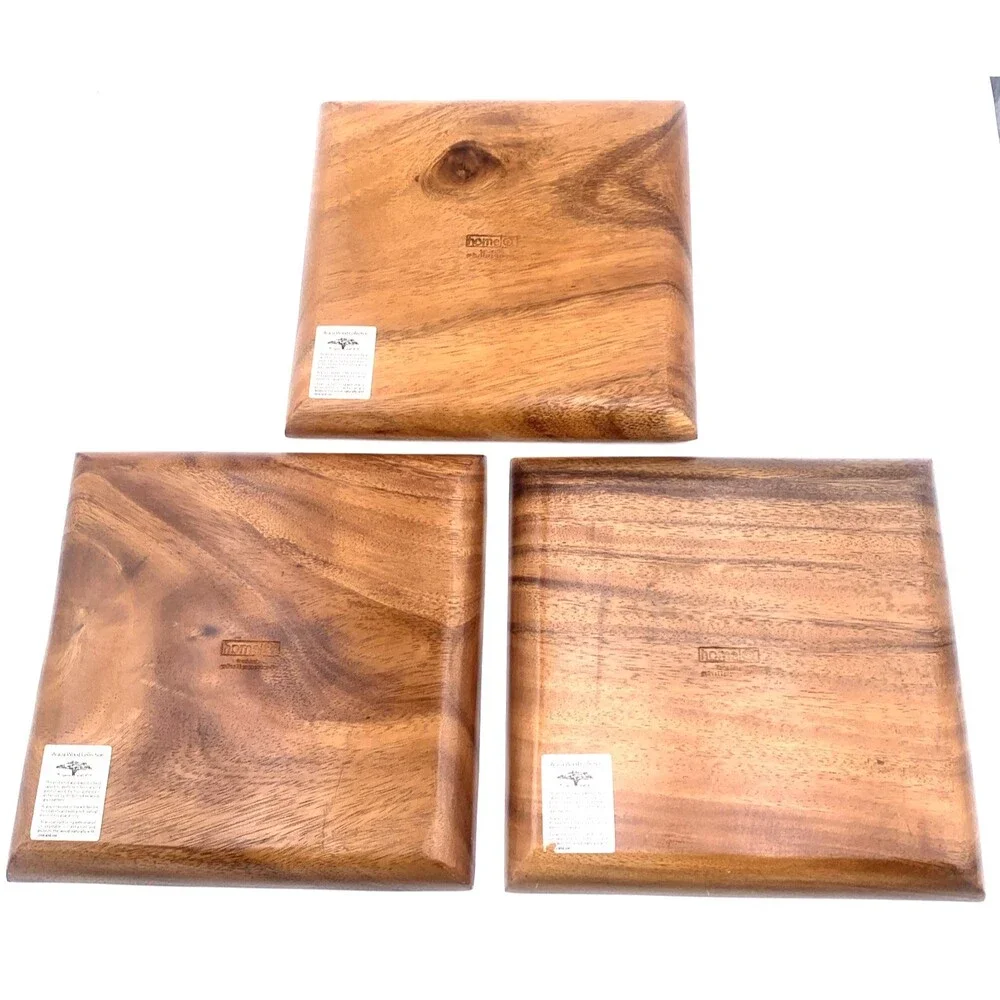 Acacia Wood MCM 10” Square Platter Charcuterie Serving Plate Tray Lot of 3  Home